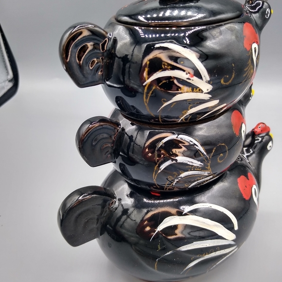 Stacking Redware Chicken Teapot Set Cream Sugar - Picture 4 of 16